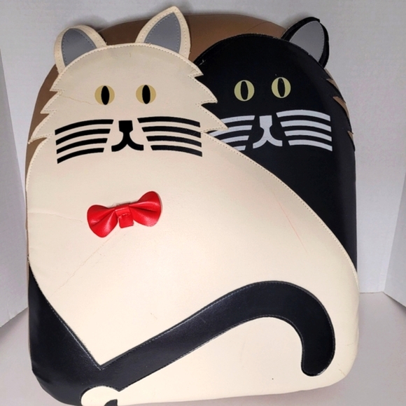 Twin Kitties Vintage Cushion Black and White Cats Red Bow Zipper Closure - Picture 11 of 11